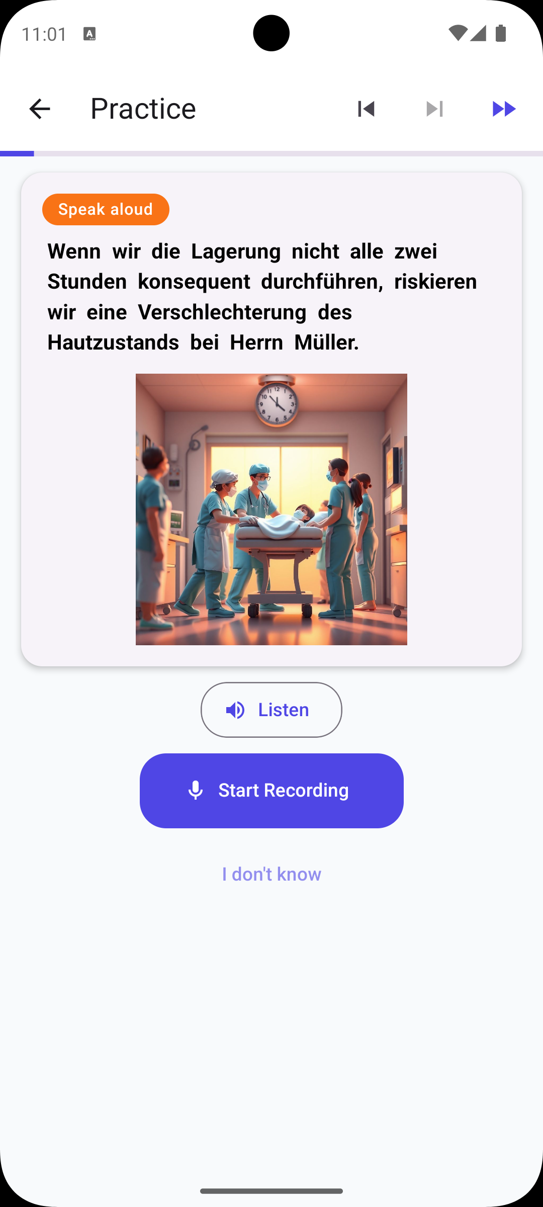 Speech exercise with pronunciation recording