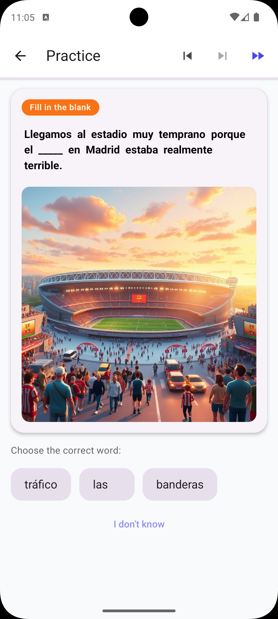 Fill in the blank exercise in Spanish