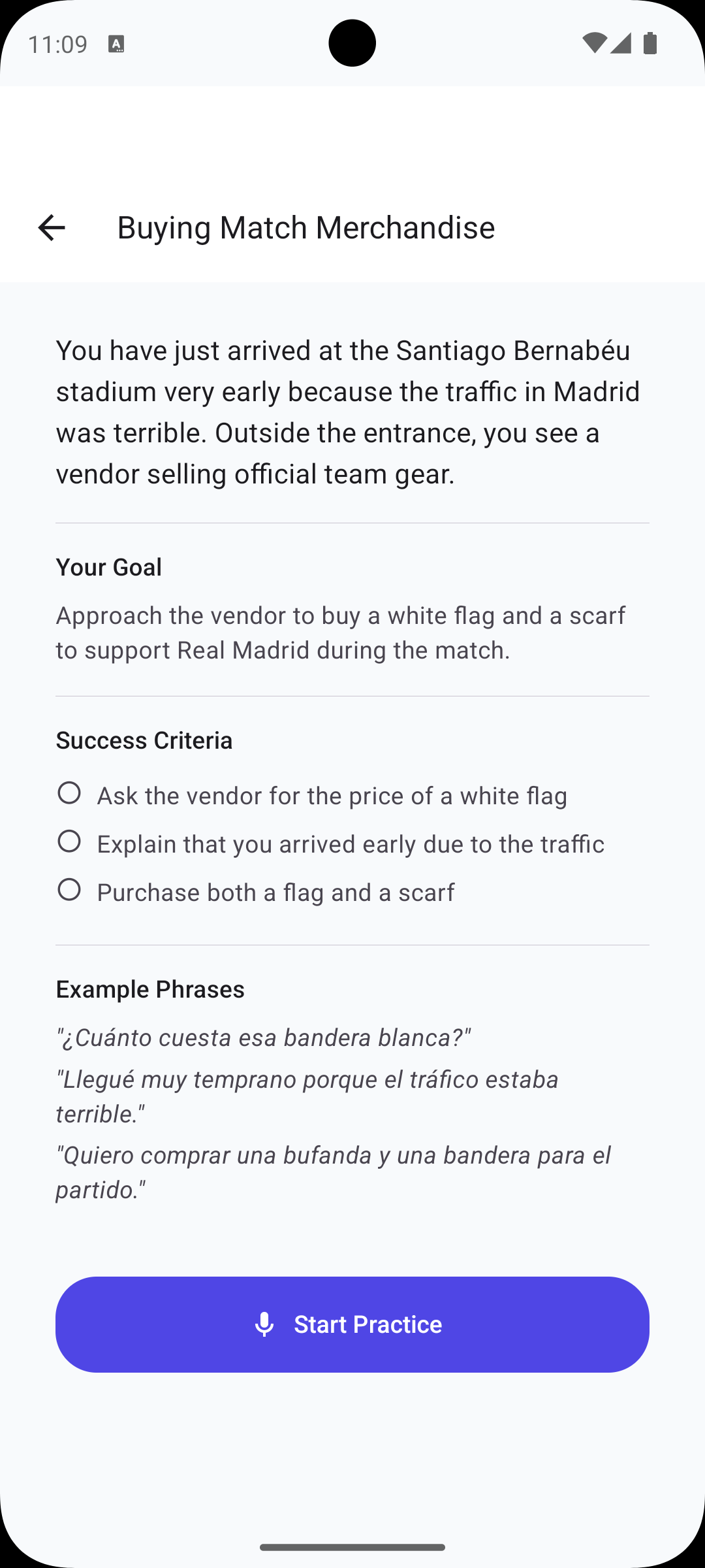 Voice task with goals and success criteria